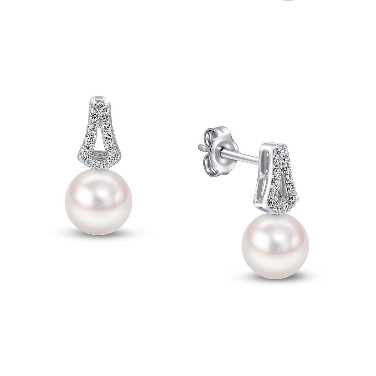 Diamond stud pearl drop on sale earrings