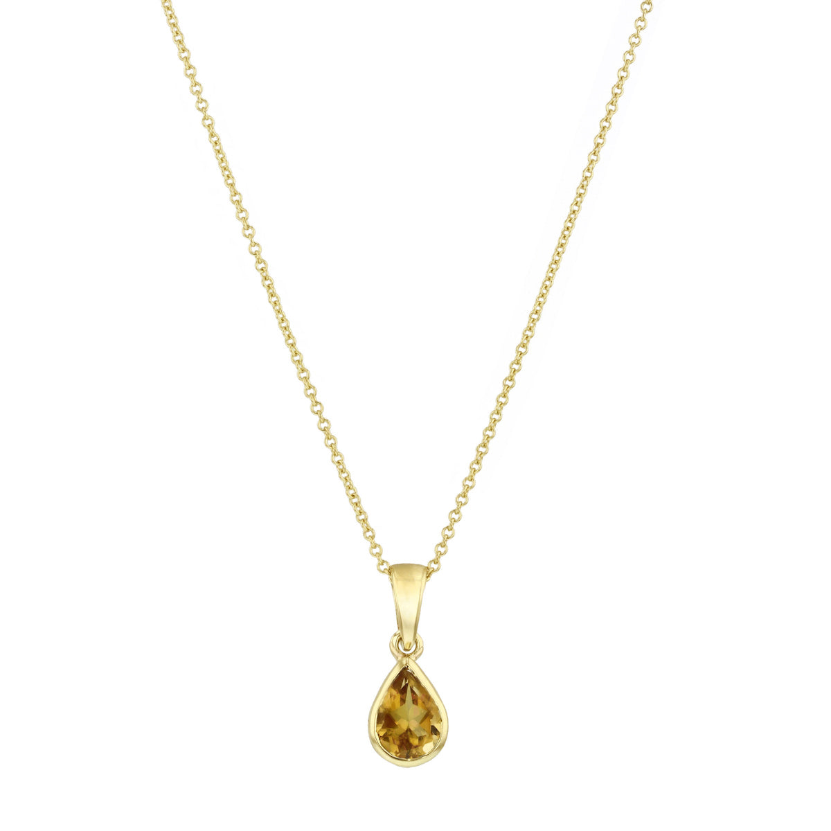 Personalised Birthstone Pear Cut Rubover Necklace | 9K Yellow Gold