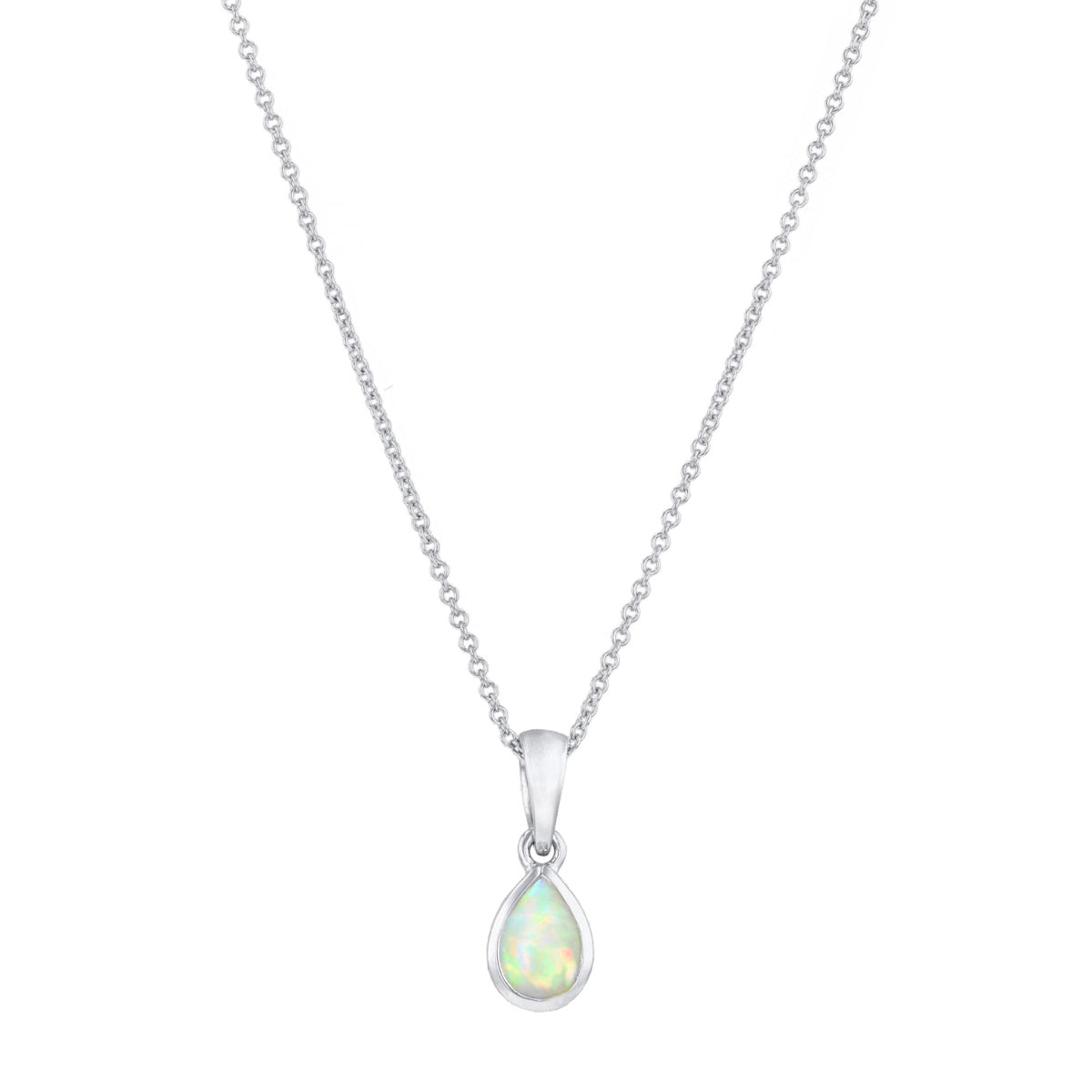 Personalised Birthstone Pear Cut Rubover Necklace | 9K White Gold