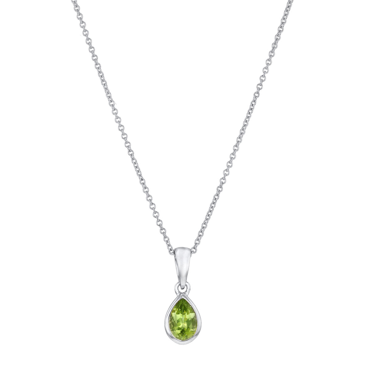 Personalised Birthstone Pear Cut Rubover Necklace | 9K White Gold