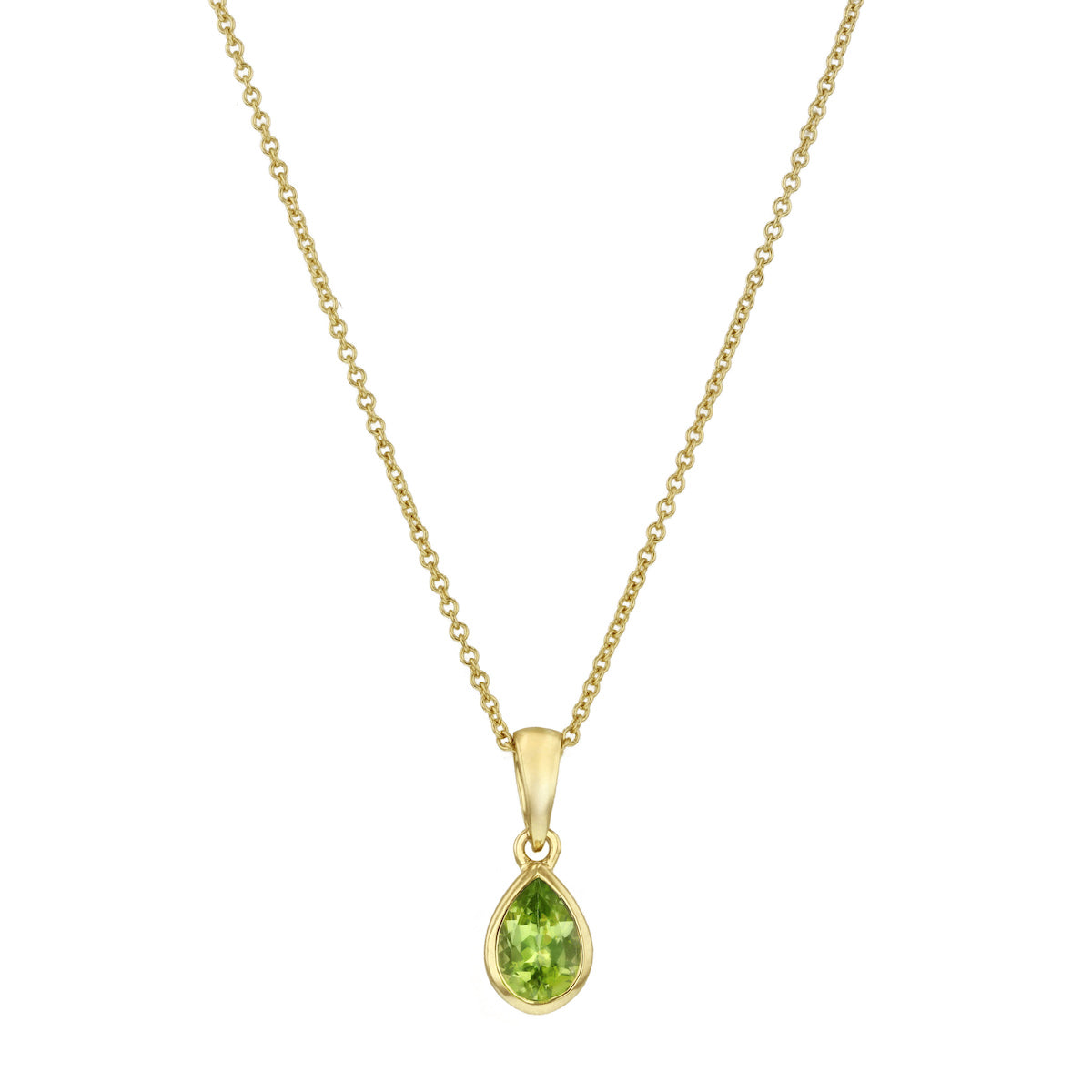 Personalised Birthstone Pear Cut Rubover Necklace | 9K Yellow Gold