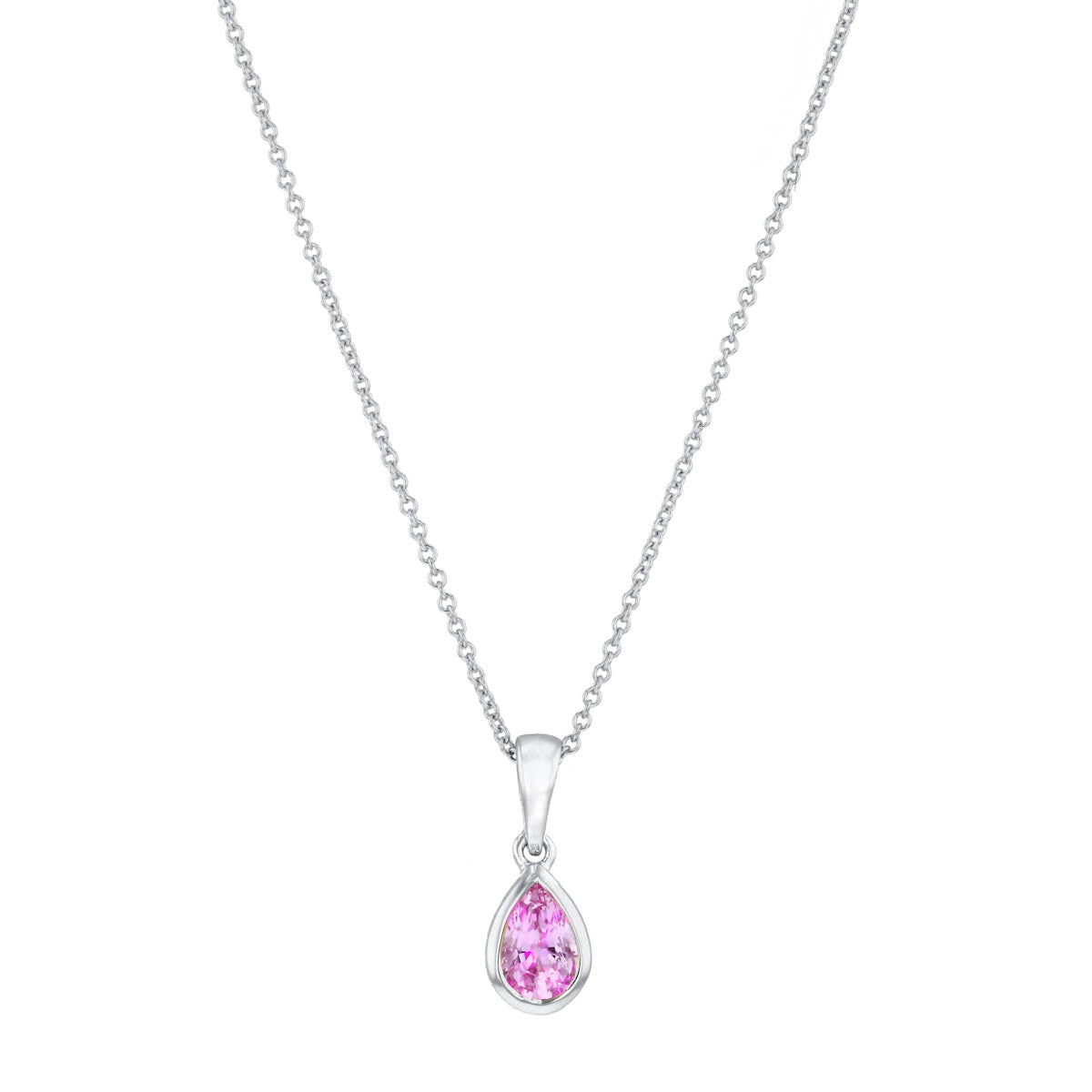 Personalised Birthstone Pear Cut Rubover Necklace | 9K White Gold