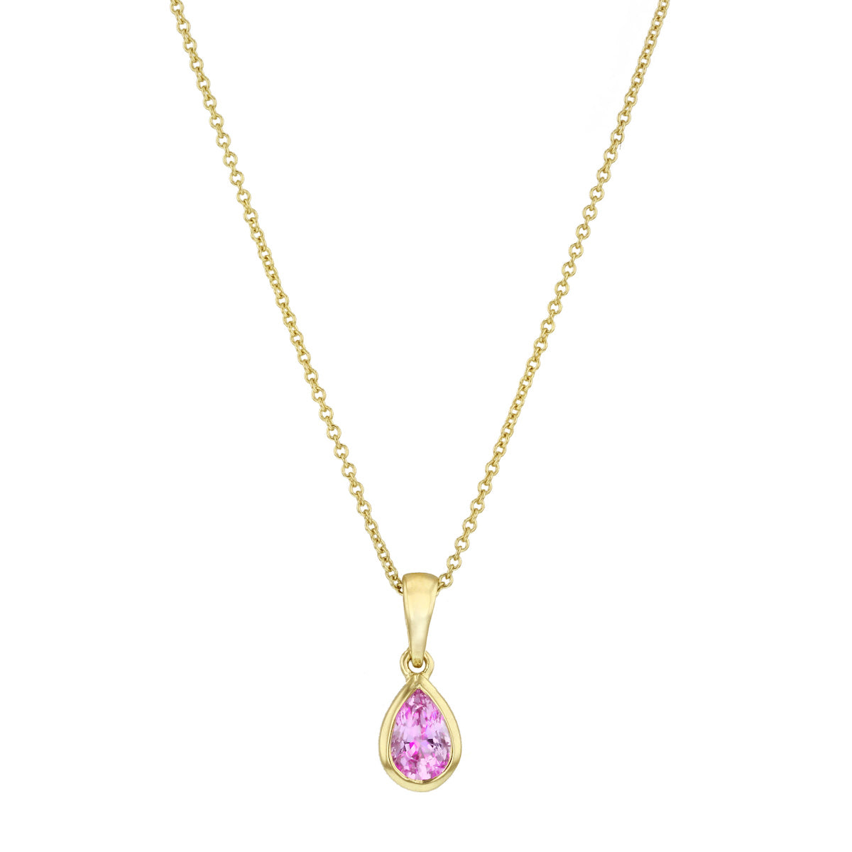 Personalised Birthstone Pear Cut Rubover Necklace | 9K Yellow Gold