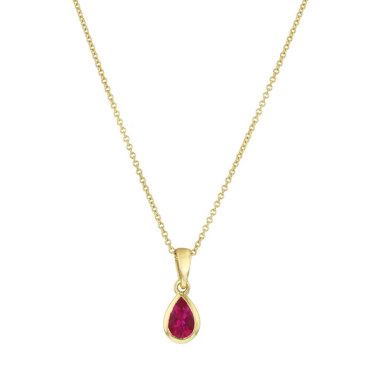 Personalised Birthstone Pear Cut Rubover Necklace | 9K Yellow Gold