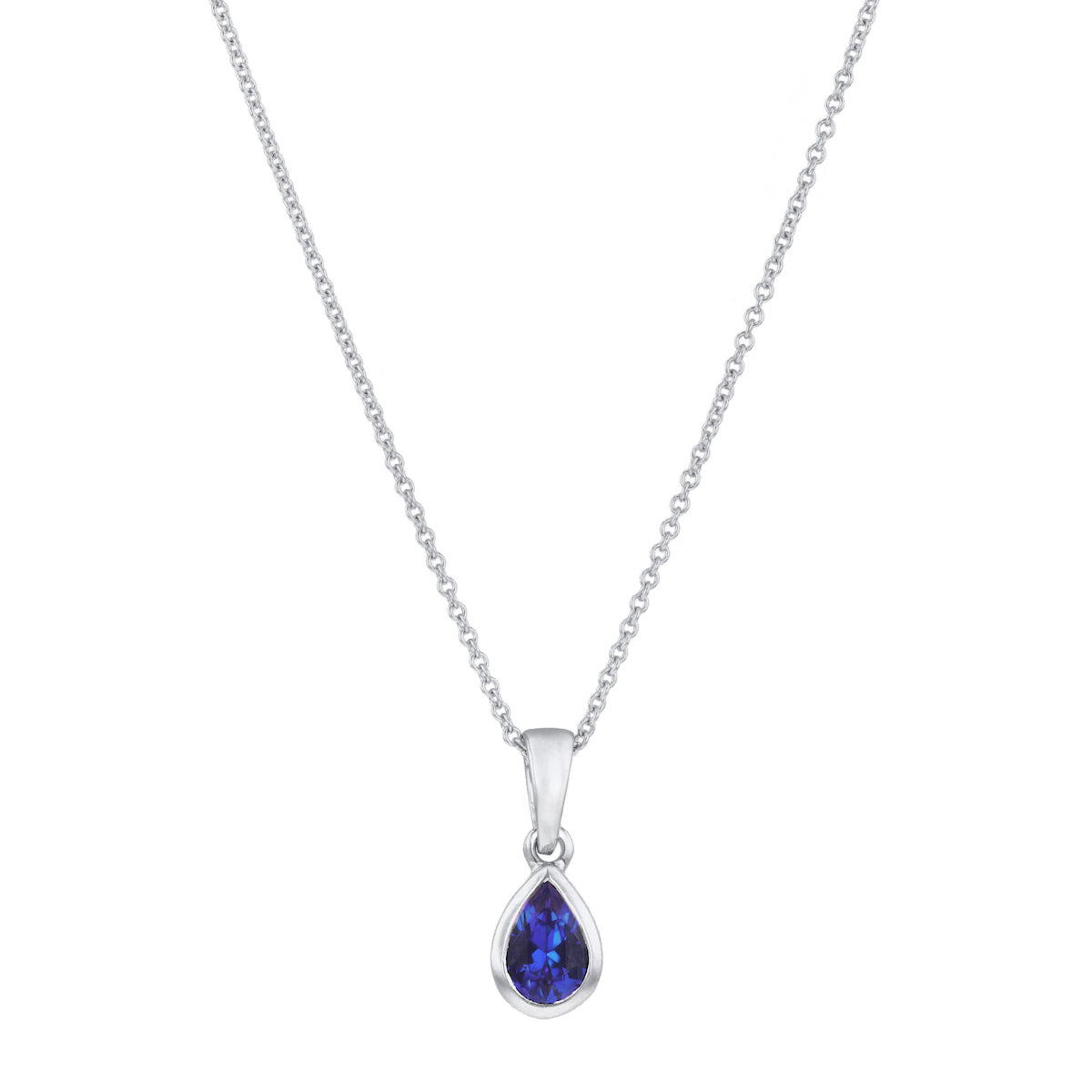 Personalised Birthstone Pear Cut Rubover Necklace | 9K White Gold