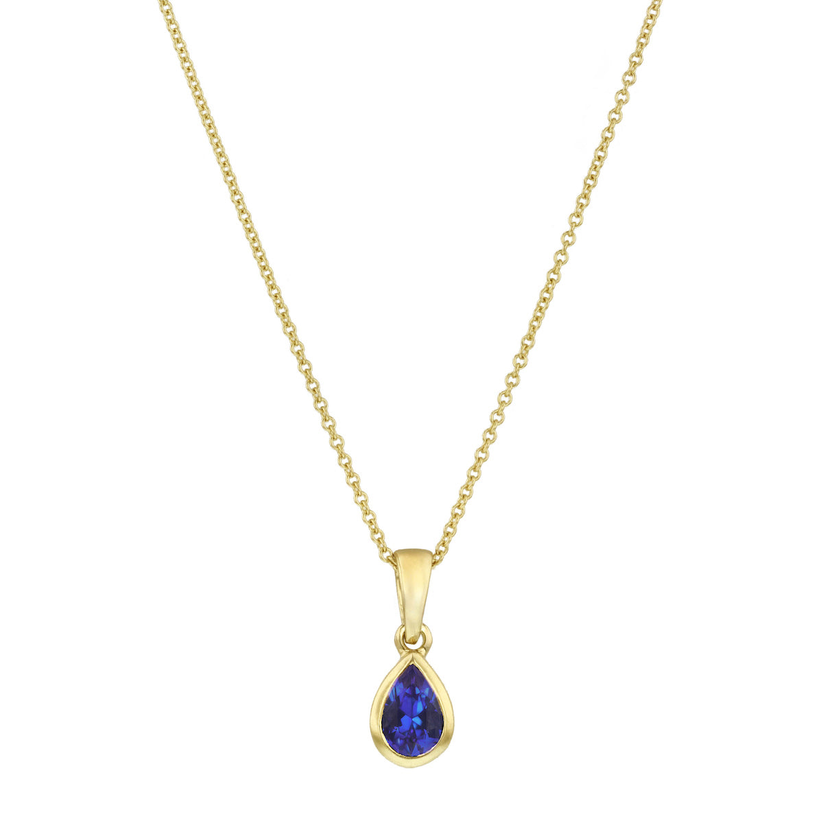 Personalised Birthstone Pear Cut Rubover Necklace | 9K Yellow Gold