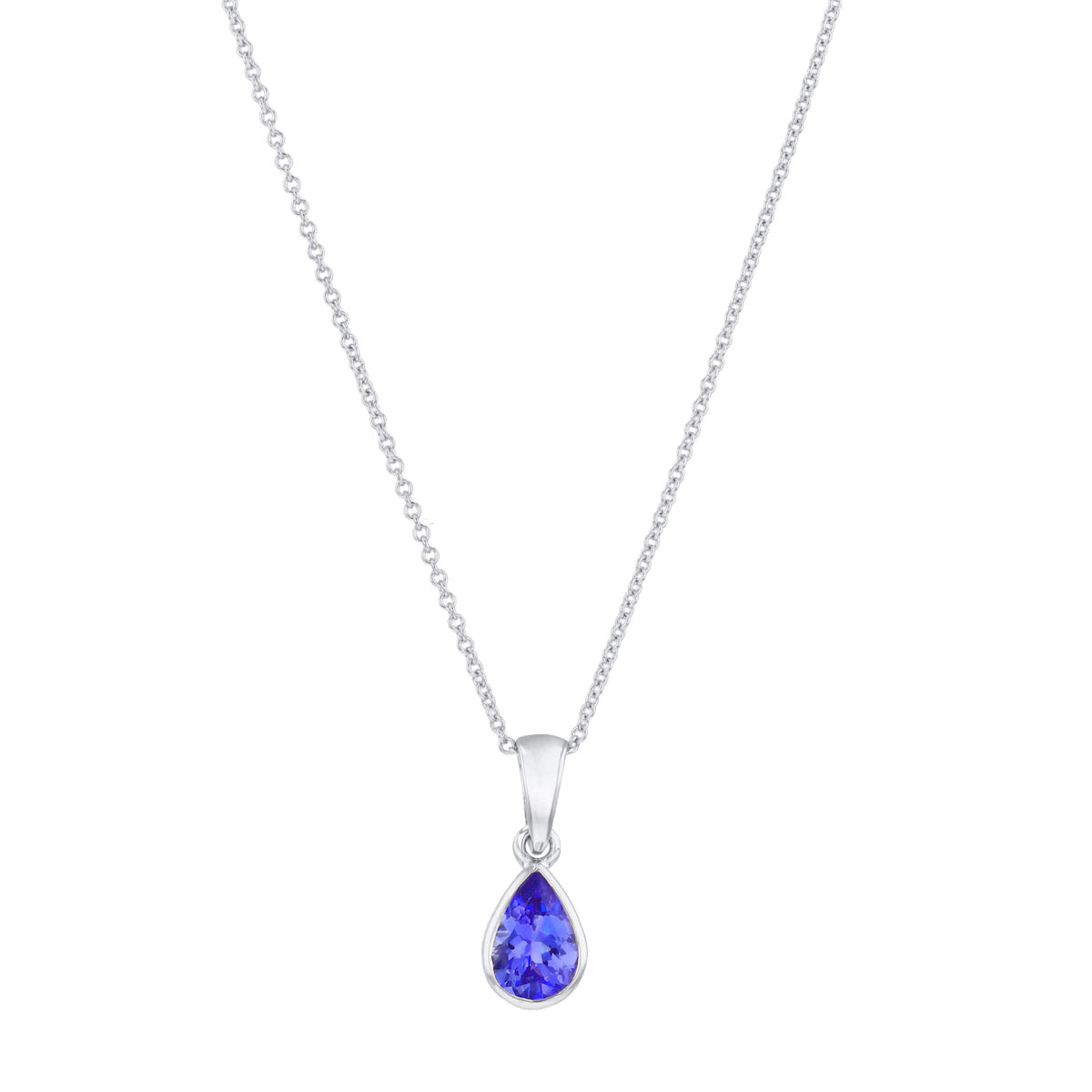 Personalised Birthstone Pear Cut Rubover Necklace | 9K White Gold