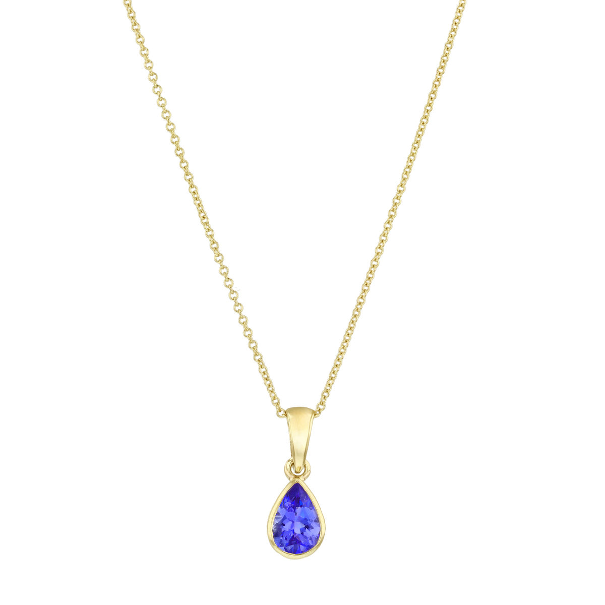 Personalised Birthstone Pear Cut Rubover Necklace | 9K Yellow Gold