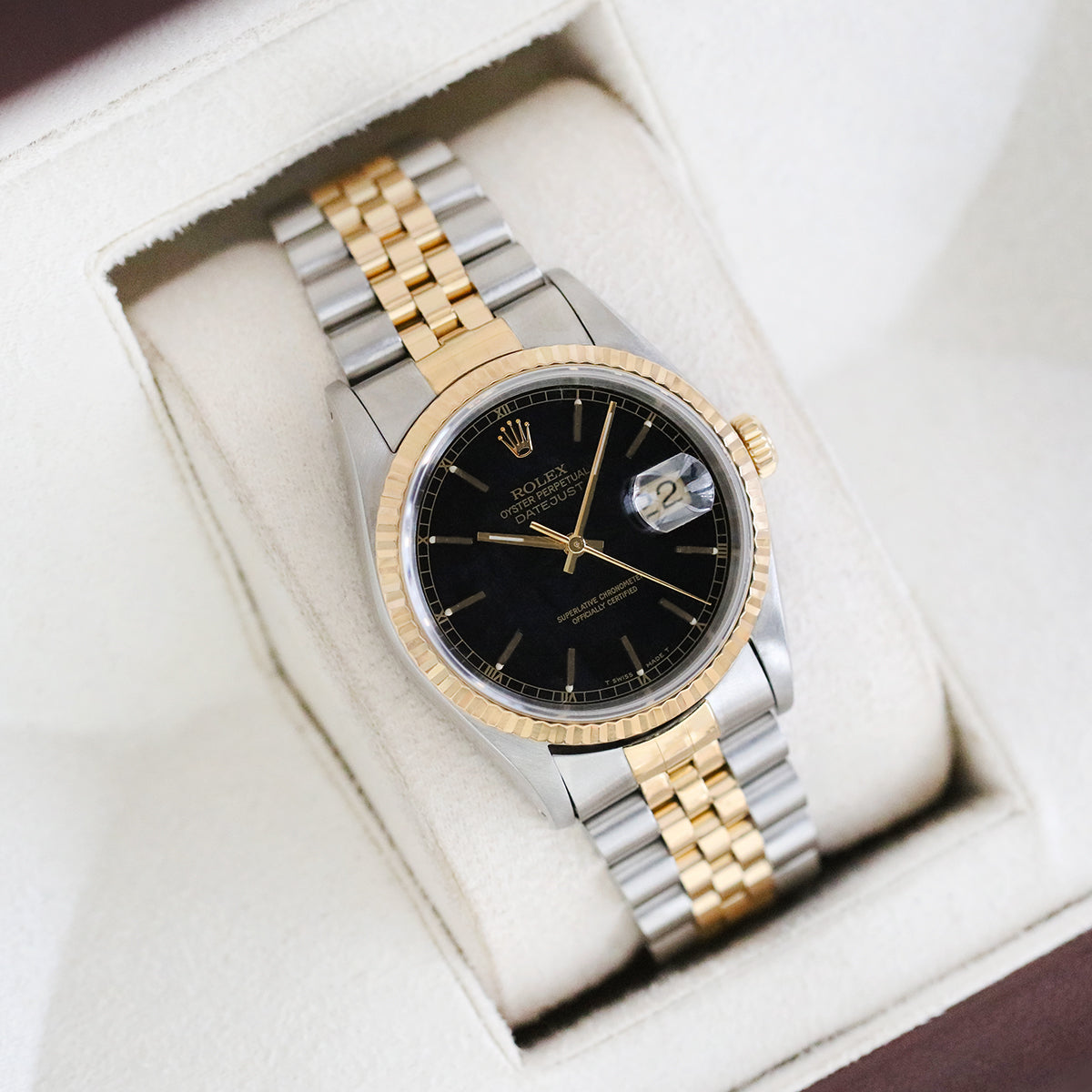 Rolex Datejust 36MM Black Baton Bi Metal Jubilee 16233 1994